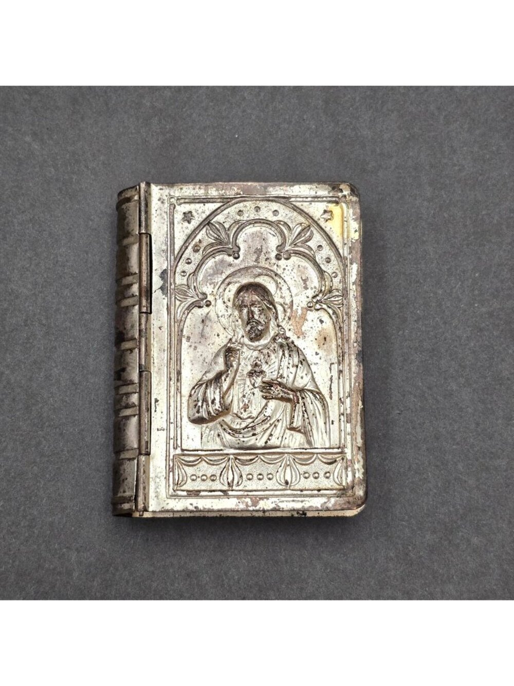 Vintage Sacred Heart Rosary Box Silver Plated Case Religious Keepsake France